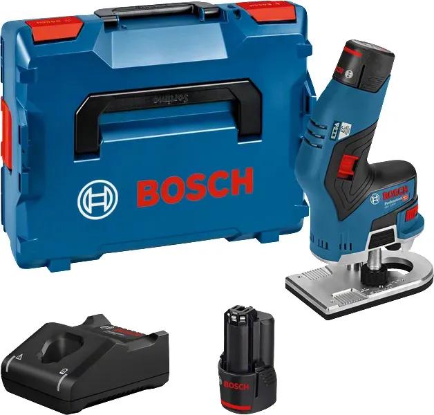 Kantfräs Batteridriven Bosch Power Tools PRO GKF 12V-8 Med 2x 3,0 Ah batterier och L-BOXX