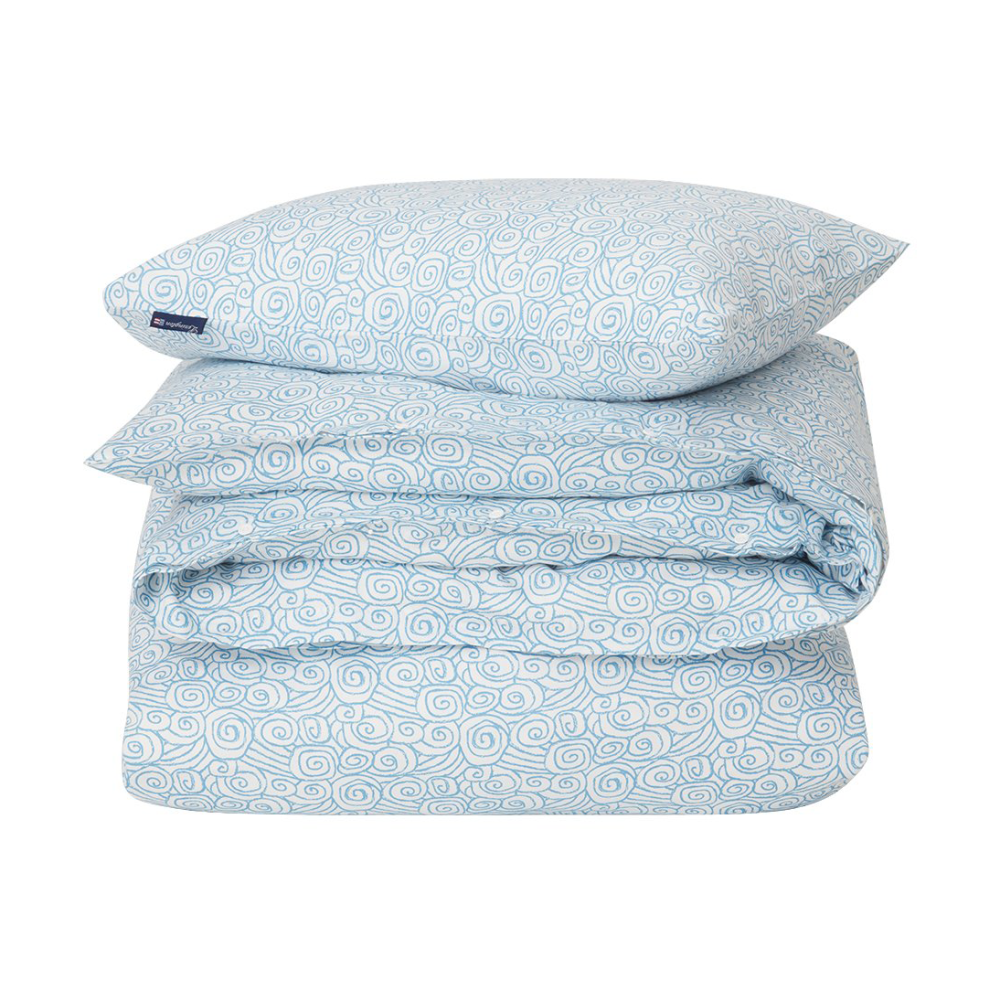 Wave Printed Cotton Sateen bäddset, White-Blue, 1 örngott