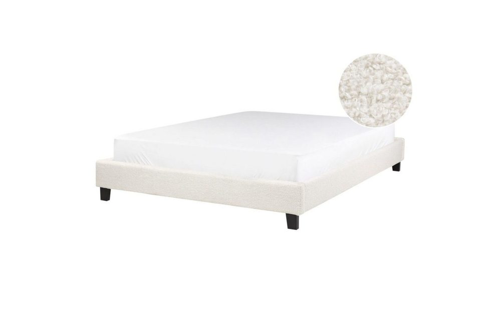 Dubbelsäng Roanne med lamellram Beige-Mörkt Trä, 140x200 cm, Bouclé