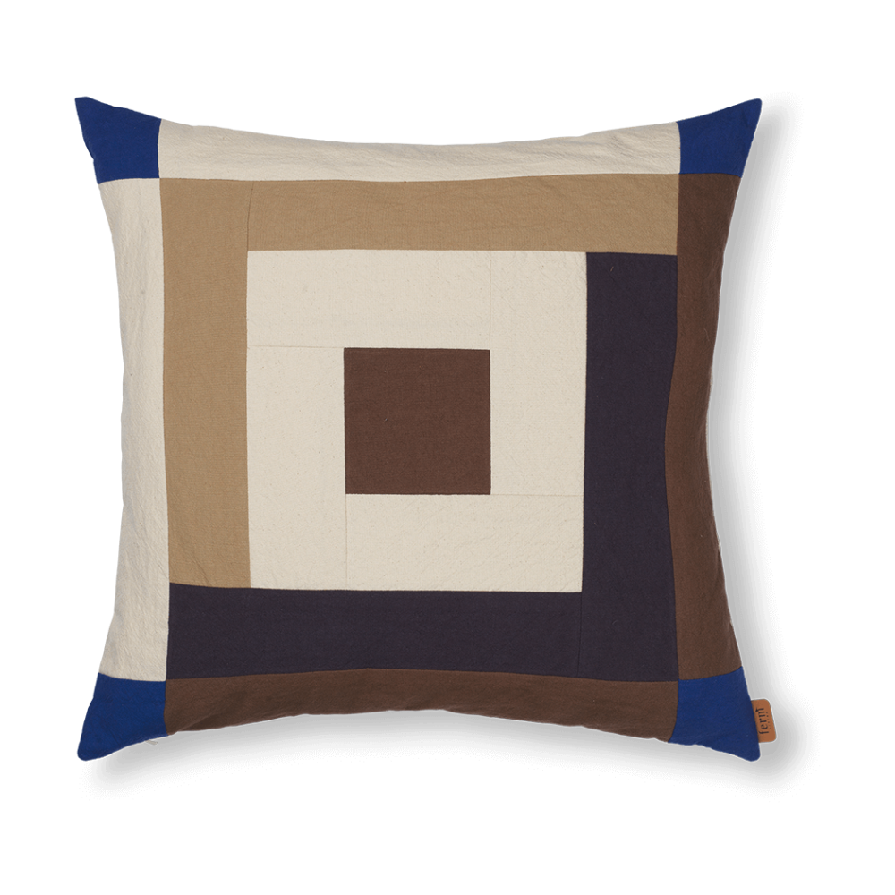 Border patchwork kuddfodral 50x50 cm, Carob brown-bright blue