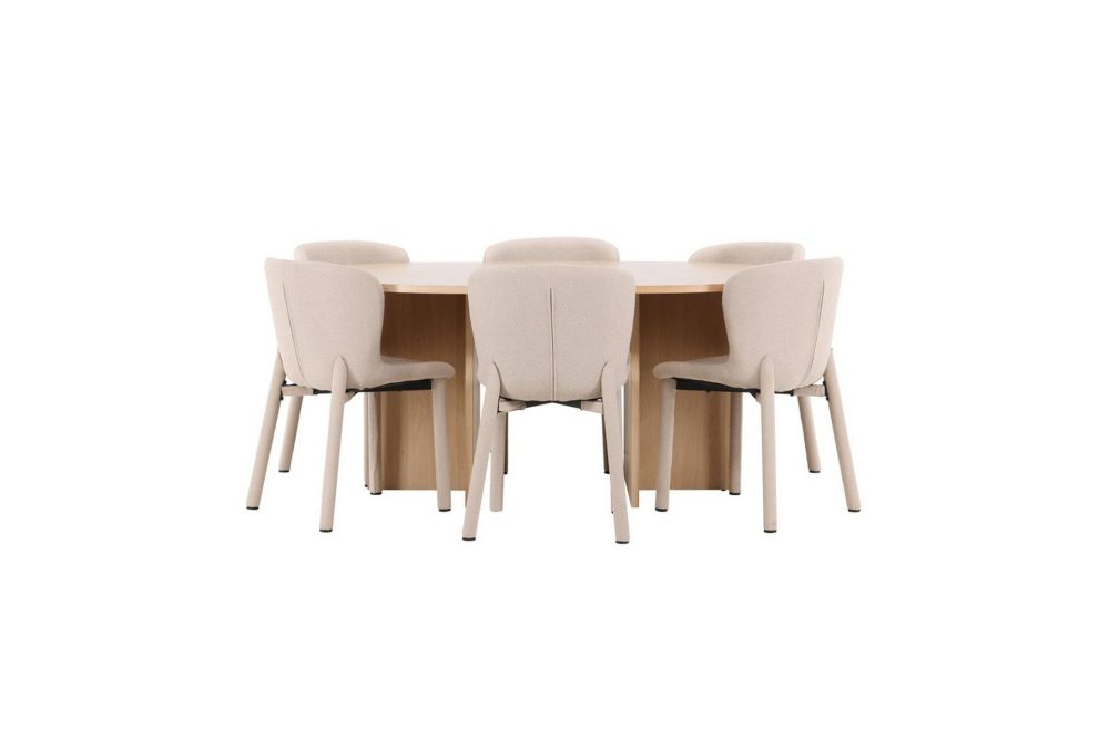 Matgrupp Strada Runt 120/170 cm Vit med Astoria Stolar 6 st, Beige