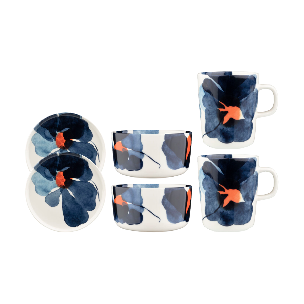 Valssi frukostset 6 delar, White-dark blue-orange