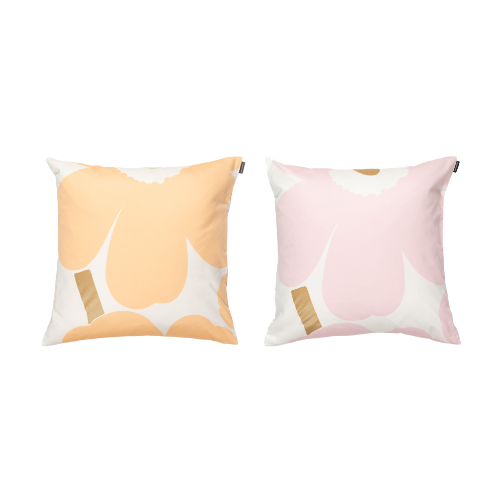 Unikko kuddfodral 50x50 cm 2 delar, White-Light pink-apricot