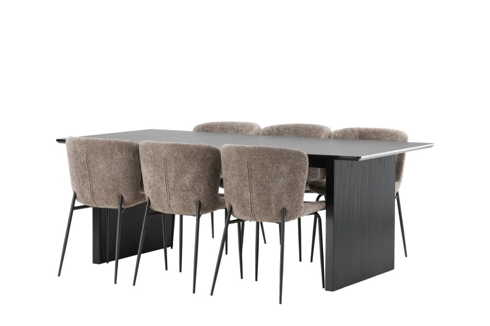 VALTON Matgrupp 200 cm Rektangulär Beige med 6 KARAM Stolar