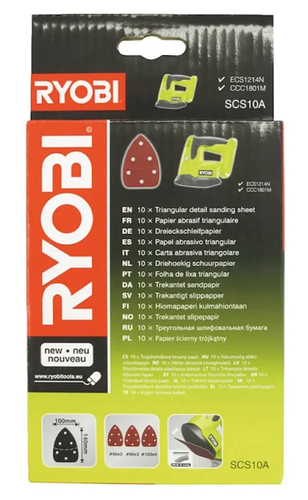 Ryobi SCS10A Slippapper hörn-/detaljslip, 10 delar