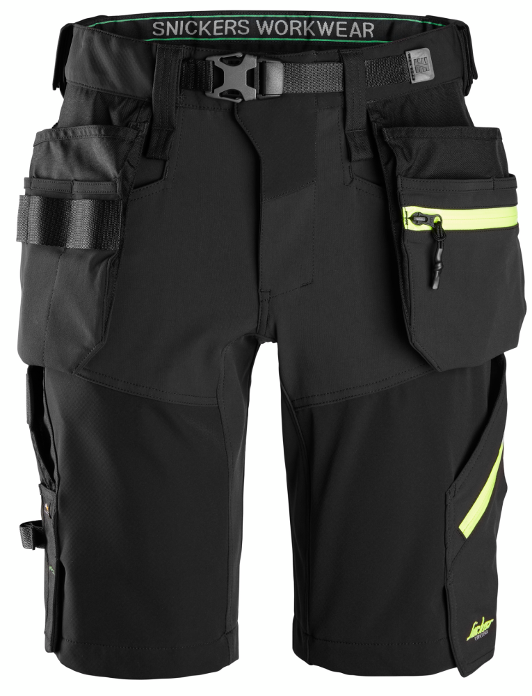 SOFTSHELLSHORTS SNICKERS WORKWEAR STRCH HF, SVART/NEONGUL STL 46