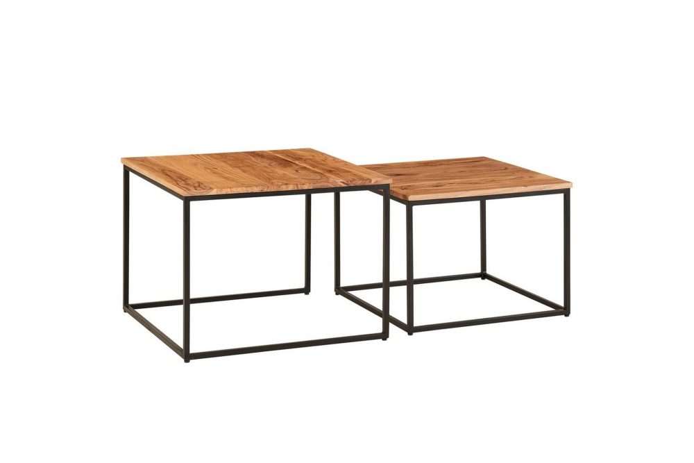 Satsbord Wohnling Set med 2 i massivt trä fyrkantiga metallben modern