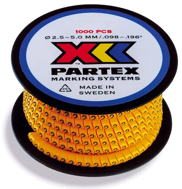 Partex PA02/3 Märkhylsa siffror, gul, 1000 st/rulle Text: 1