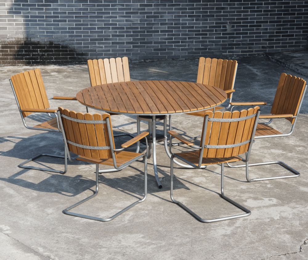 Rund matgrupp utomhus 6 stolar | Stolar i metall | Ø135 cm – Glänta