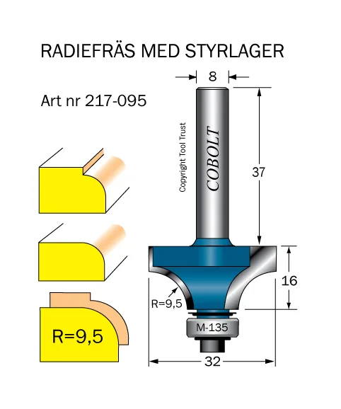 Cobolt 217-095 Avrundningsfräs R=9,5 D=32 L=16