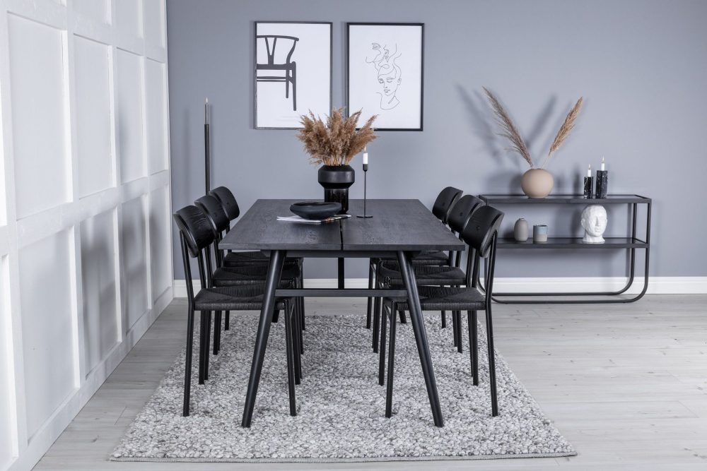 Sleek Matgrupp Förlängningsbar 195 cm Rektangulär med 6 Polly stolar