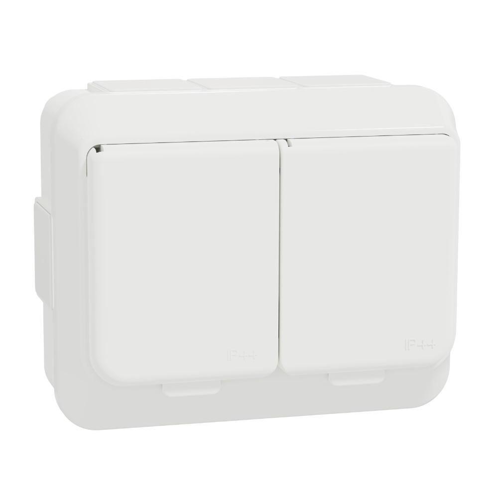 Dubbelt Uttag Med Lock Exxact 2-Vägs 16A 250V IP44 Vit Schneider Electric