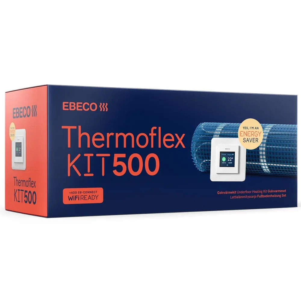 Ebeco Thermoflex Kit 500 Värmekabelmatta med självhäftande värmekabelmatta och termostat, 120 W/m² 50 cm x 7,8 m (480W)