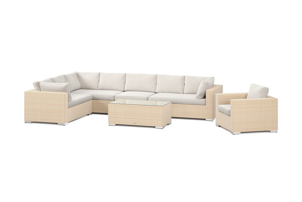 Bahamas utomhus L-soffa vänster 8-sits med fåtölj och bord