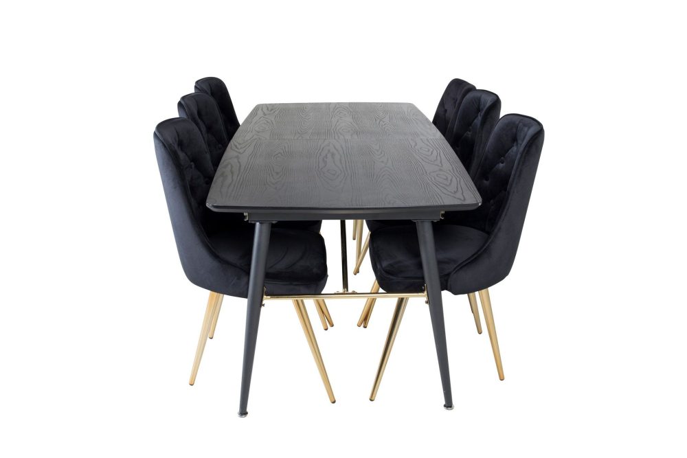 Gold Matgrupp Förlängningsbar 180-220 cm Rektangulär med 6 Velvet Deluxe stolar
