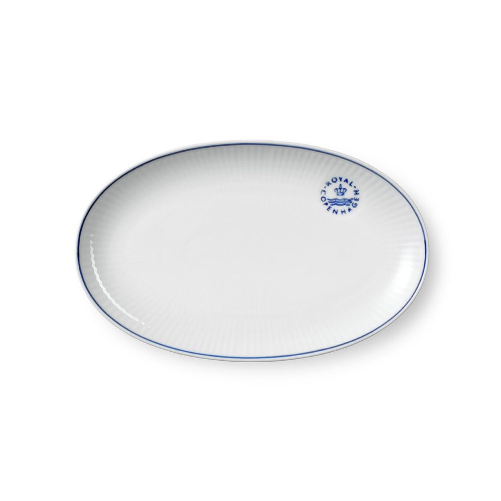 Blueline assiett oval 23 cm, Vit-blå
