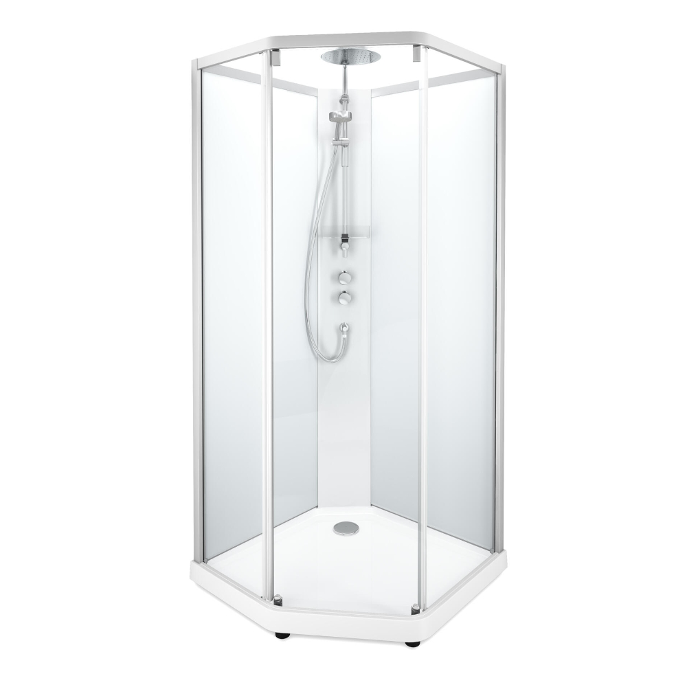 Contura Shower, Showerama Comfort Femkantig Duschkabin, 100x100x215cm, Vit, Matt Glas