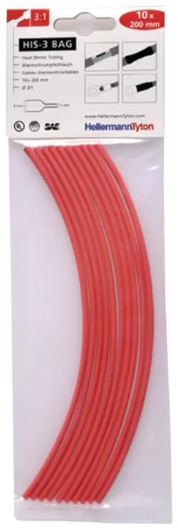 Hellermann Tyton HIS-3 Bag 3/1 Krympslang 3/1 x 200 mm, 10-pack Röd