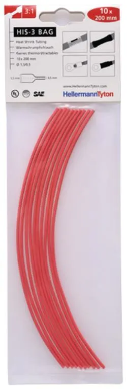 Hellermann Tyton HIS-3 Bag 1,5/0,5 Krympslang 1,5/0,5 x 200 mm, 10-pack Röd
