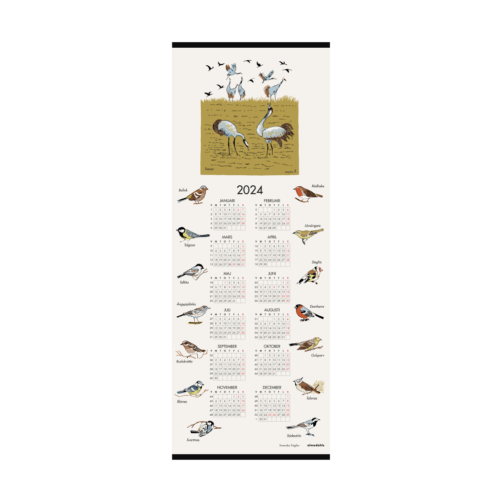 Svenska fåglar kalender 2024, 35x90 cm