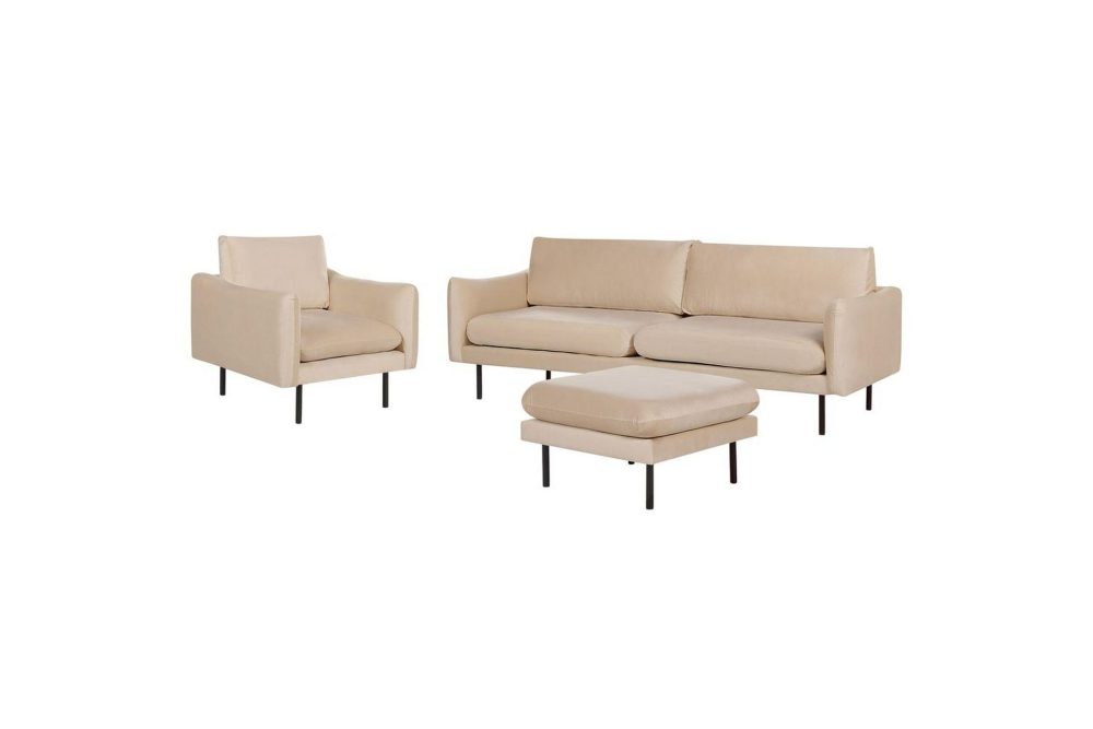 Soffgrupp med fotpall Vinterbro Beige/svart, Sammet