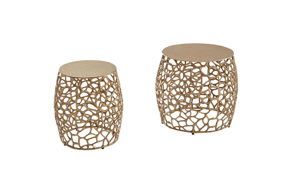 Satsbord Wohnling Set om 2 aluminiumgjutna, runda, handgjorda, modern loftstil Guld