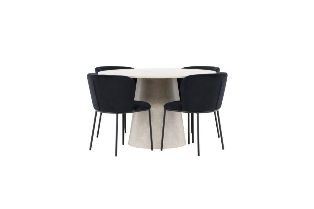 Matgrupp Lanzo Runt 120 cm Beige med 4st Edina Stolar Svart