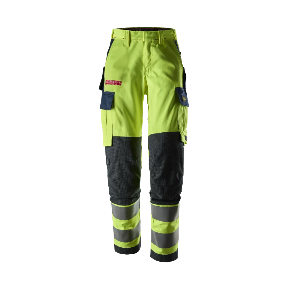 Snickers Workwear ProtecWork 6367 Arbetsbyxa varsel, gul/marinblå, dam, klass 2, flamskydd 48
